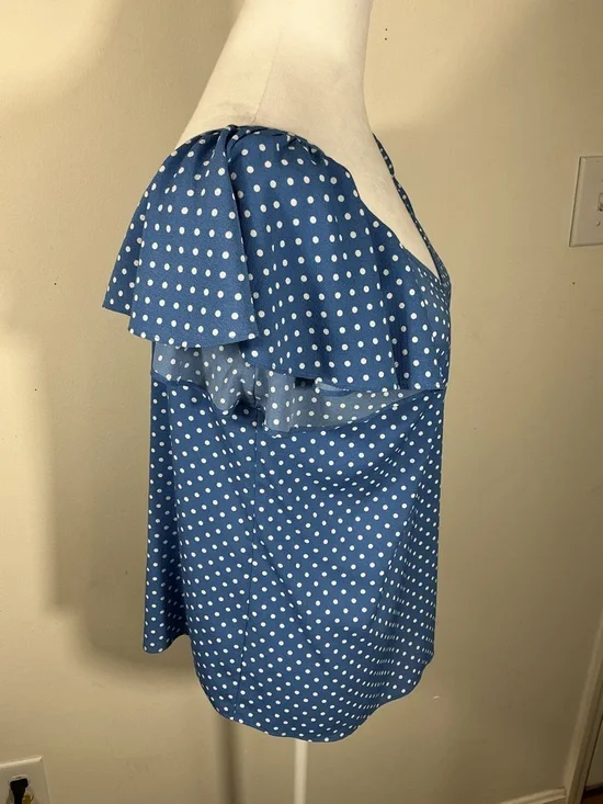 kate spade Blue White Polka Dot Ruffle Sleeve Top Size XS Feminine - Picture 6 of 8